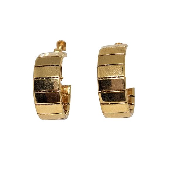 Vintage signed Napier Screw‎ Back Earrings Gold Tone Hoop Mid Century Modern - Picture 2 of 16